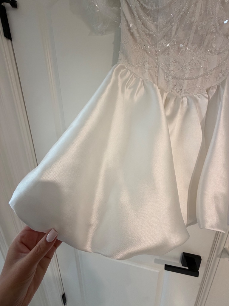 Luxury White Pearl & Sequin Embellished Corset Bridal Mini Dress — image 8 of 8